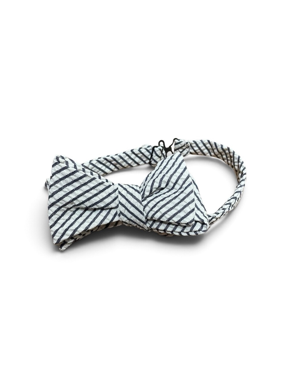 Seersucker Striped White and Black Bow Tie - Men Accessories handmade
